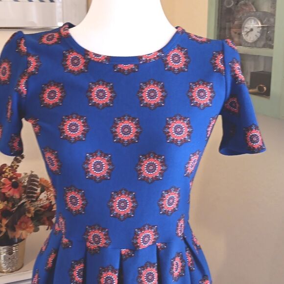 LuLaRoe Blue and Red Patterned Amelia Dress - Picture 2 of 11